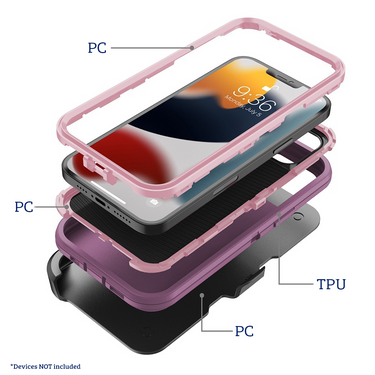 iPhone 15 Plus Compatible Case Cover With Shockproof Robot Armor Hard Plastic And Belt Clip - Red